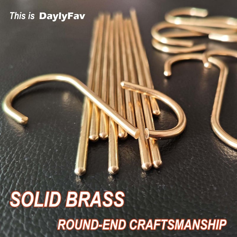 DaylyFav S Hooks, Solid Brass, Round-End Craftsmanship, 7 Pack, Gold - for Kitchen Rack Rail Closet Dorm Hanging Pans Pots Coffee Mugs Jeans Towels Bags Purse - Image 3